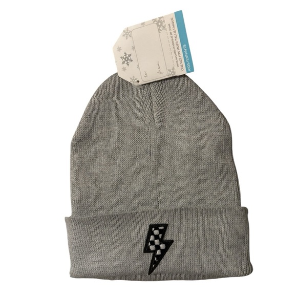 Kids Gray Beanie with Lightning Bolt Patch - Picture 5 of 7